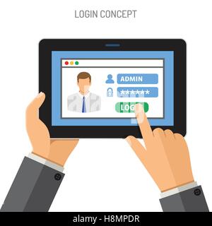 Login Konzept auf Tablet-PC Stock Vektor