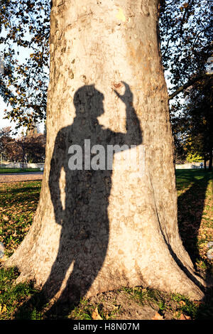 Mans Schatten halten Herz Stockfoto