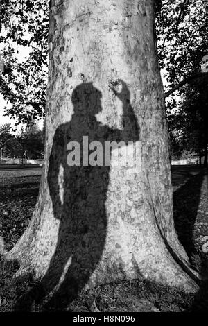 Mans Schatten halten Herz Stockfoto