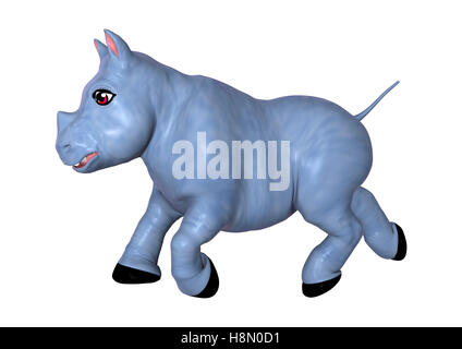 3D-Rendering eines blauen Rhino Spielzeugs isoliert auf weißem Hintergrund Stockfoto