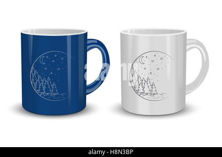 Zwei Tassen mit Weihnachtsdekoration. Vektor-Illustration von heiße Weihnachten Stock Vektor