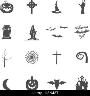 Satz von Halloween Design Creation Tool Kits. Symbole zu isolieren. Silhouette Urlaub Design Schöpfer. Party-Symbolen – Kürbis, Fledermaus, Hexen Hut, Vampir-Haus, einsame Baum erstellen eigene beängstigend Design, t-Shirt, t-shirt Stock Vektor