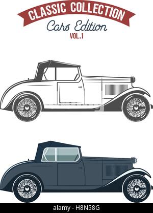 Retro-Gangster-Auto (1930-40). Auto-Ikonen in flachen Farbe und Stil Monochrom. Klassischen Transport-Vektor-Design. In Logo, Abzeichen, Label, Ingographics usw. verwenden. Auf Whte Hintergrund isoliert. Stock Vektor