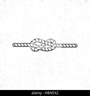 Nautische Seil Knoten Symbol auf Vintage Aufrauen Stil. Monochrome Vektor-Design. Isoliert auf weißem Hintergrund. Stock Vektor