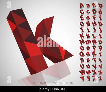 Satz von roten polygonalen 3D-Buchstaben mit Reflexion. Low-Poly-Alphabet-Sammlung. 10 EPS-Vektor-Illustration. Stock Vektor