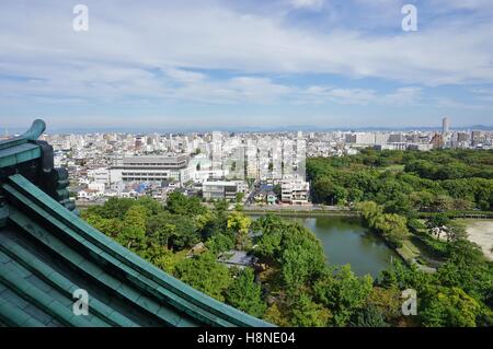 Landschaftsblick auf die Stadt Nagoya in Japan von der Burg gesehen Stockfoto