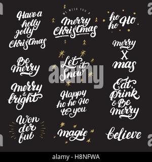 Große Reihe von handgezeichneten Weihnachten Schriftzug und Design-Elemente. Stock Vektor