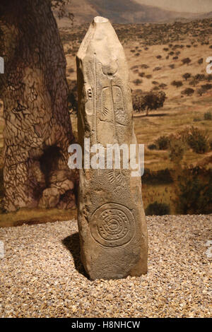 Krieger-Stele. Stein. Späte Bronzezeit. Magacela, Badajoz, Spanien. Nationales Archäologisches Museum, Madrid. Spanien. Stockfoto