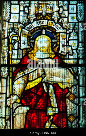 Glasmalerei, die Darstellung von Jesus mit Lamm Kanone Pyon Kirche Herefordshire UK Stockfoto