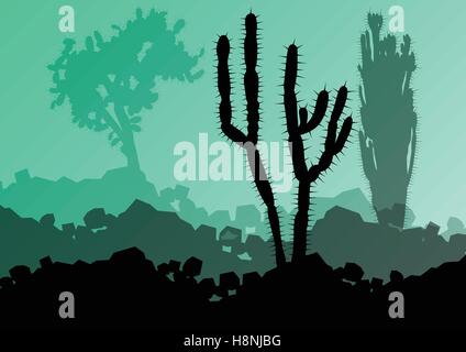 Kaktus detaillierte Silhouetten Natur Wüstenlandschaft Illustration Vektor Hintergrund Stock Vektor