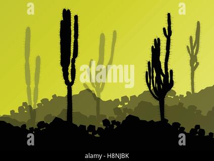 Kaktus detaillierte Silhouetten Natur Wüstenlandschaft Illustration Vektor Hintergrund Stock Vektor