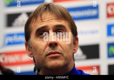 Spanien-Manager Julen Lopetegui Agote während einer Pressekonferenz im Wembley Stadium, London. Stockfoto