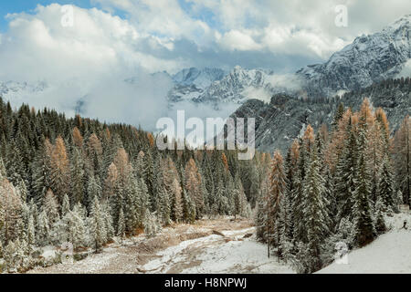 Frühen Winter in den Dolomiten in der Nähe von Cortina d ' Ampezzo, Italien. Stockfoto