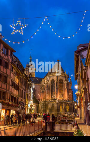 Das Zentrum von Colmar bei Nacht, Weihnachten, Wein-route, Elsass, Haut Rhin, Frankreich Stockfoto