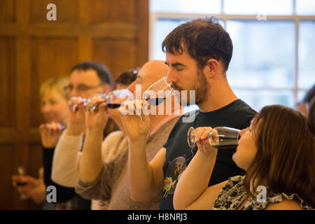 Wein testen Sitzung bei der BBC Good Food Show am Olympia in London. Stockfoto