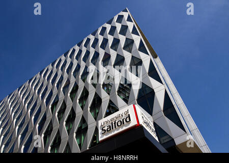 Universität von Salford, Orange-Tower-Gebäude, Medienstadt, Salford Quays, Salford, größere Manchester, England, Vereinigtes Königreich Stockfoto