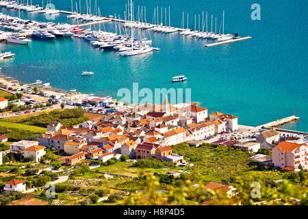 Seget Donji Luftaufnahme der Waterfront, Trogir, Kroatien, Dalmatien Stockfoto