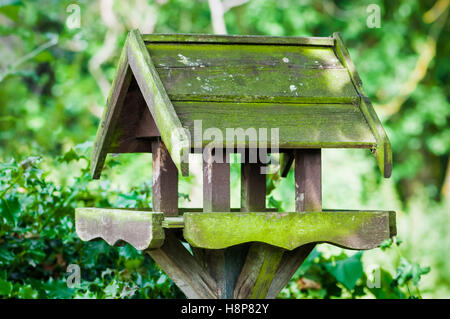 Vogelhaus Haus Garten Zubehör verwitterte geformt bedeckt in Moos Stockfoto