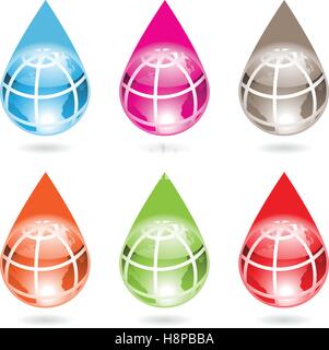 Vector Illustration der Erde geformt Wassertropfen auf einem weißen Hintergrund isoliert Stock Vektor