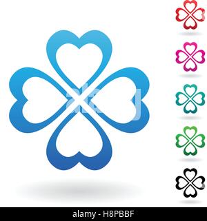 Vector Illustration der abstrakte Herzen geformt Four Leaf Clover isoliert auf weißem Hintergrund Stock Vektor