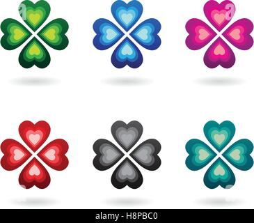 Vector Illustration der abstrakte Herzen geformt Four Leaf Clover isoliert auf weißem Hintergrund Stock Vektor