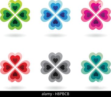 Vector Illustration der abstrakte Herzen geformt Four Leaf Clover isoliert auf weißem Hintergrund Stock Vektor