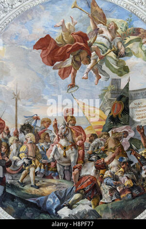 Rom. Italien. Galleria Colonna, Triumphal Entry von Marcantonio II Colonna in Rom, Deckenfresko Giovanni Coli und Filippo Gh Stockfoto