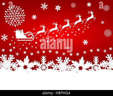 Weihnachtsmann im Schlitten fährt in die Rentiere auf eine rote staatlich Stock Vektor