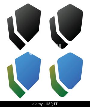 Reihe von überlappenden Symbole / Zeichen. (Abgerundete, kantig und farbigen, ungefärbt-Versionen) Stock Vektor
