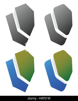 Reihe von überlappenden Symbole / Zeichen. (Abgerundete, kantig und farbigen, ungefärbt-Versionen) Stock Vektor