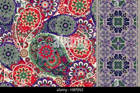 Reihe von bunten nahtlose Paisleymuster und abgestreift. Vintage paisley-Hintergrund Stock Vektor
