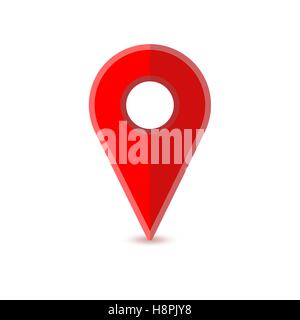 Glänzend rote flache Karte Pin mit Schatten isoliert auf weiss Stock Vektor