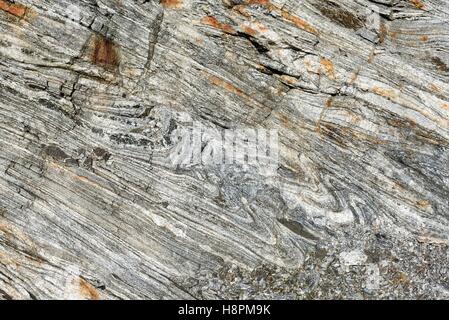 Querschnitt und Struktur des Lewis Gneis, Lewisian, metamorphes Gestein, ältesten Gesteine in Europa, äußeren Hebriden, Isle of Lewis Stockfoto