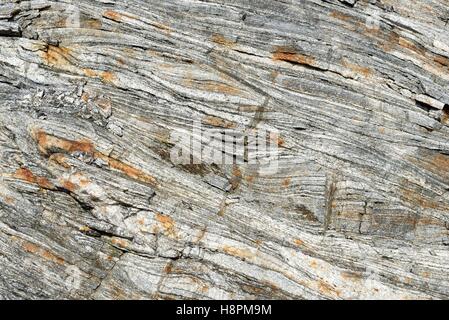 Querschnitt und Struktur des Lewis Gneis, Lewisian, metamorphes Gestein, ältesten Gesteine in Europa, äußeren Hebriden, Isle of Lewis Stockfoto