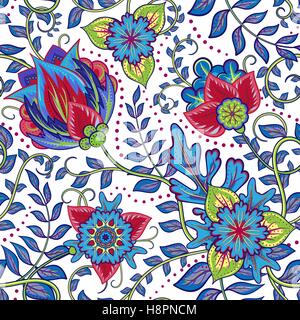 Schöne Vintage Blumenmuster nahtlose Hintergrund mit roten und blauen Blumen Stock Vektor