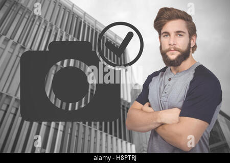 Zusammengesetztes Bild Porträt zuversichtlich Hipster Stockfoto