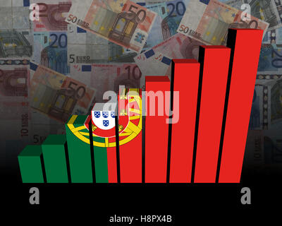 Portugiesische Flagge Balkendiagramm über Euro-Abbildung Stockfoto