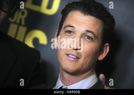 New York City. 14. November 2016. Miles Teller besucht die "Bleed For This" Premiere bei AMC Lincoln Square am 14. November 2016 in New York City. | Verwendung Weltweit © Dpa/Alamy Live-Nachrichten Stockfoto