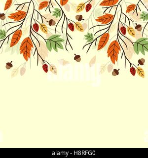 Herbst Hintergrund mit fallenden Blätter und Eicheln Stock Vektor