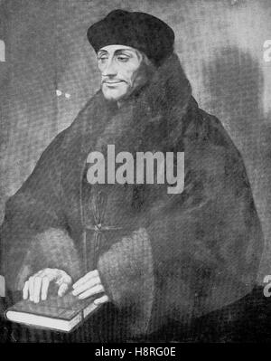 Desiderius Erasmus Roterodamus, bekannt als Erasmus und Erasmus von Rotterdam, war ein niederländischer Renaissance Humanist, katholischer Priester, Gesellschaftskritiker, Lehrer und Theologe. Stockfoto