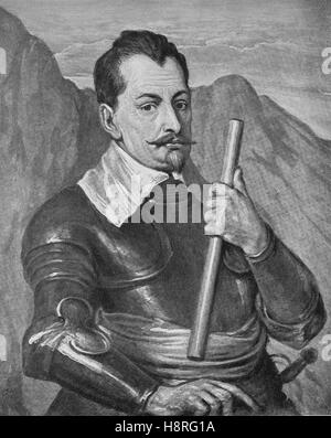 Albrecht Wenzel Eusebius von Wallenstein, auch von Waldstein, war ein Böhmisches militärischer Führer und Politiker, der seine Dienste angeboten, und eine Armee von 30.000 bis 100.000 Männer, während des Dreißigjährigen Krieges, an die Heiligen Römischen Kaiser Ferdinand II. Stockfoto