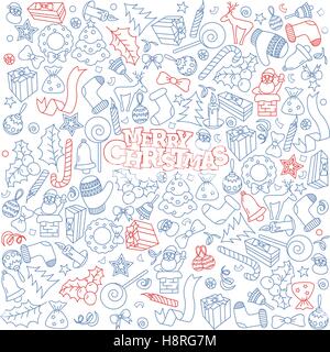 Abstrakte handgezeichnete Weihnachten Doodle festgelegt. Stock Vektor