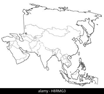 alte politische Karte von Asien mit Flaggen Stockfoto