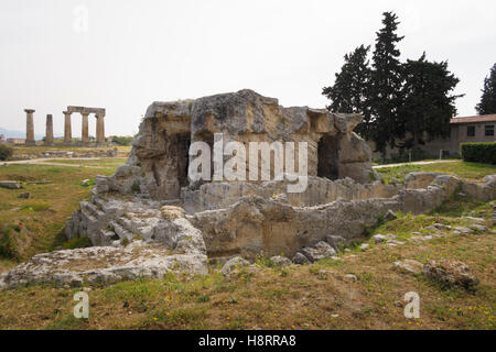 Der Tempel des Apollo im antiken Korinth, Griechenland, Europa Stockfoto