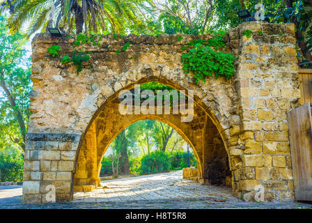 Die mittelalterlichen Ruinen, befindet sich im Garten des Museums von old Jaffa neben Museum of Antiquities, Tel Aviv, Israel. Stockfoto