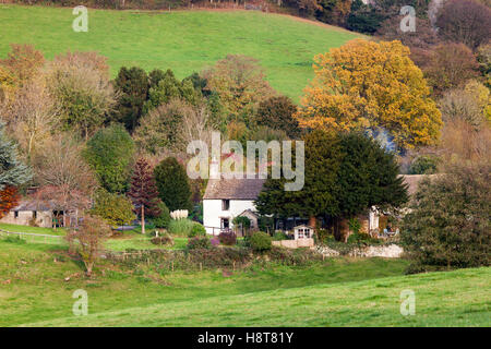 Herbst in den Cotswolds - Wresden Farm unter Downham Hill, Uley, Gloucestershire UK Stockfoto