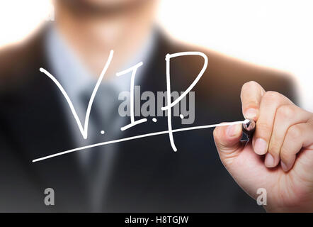 VIP von hand geschrieben, Handschrift auf transparente Board, Foto Stockfoto