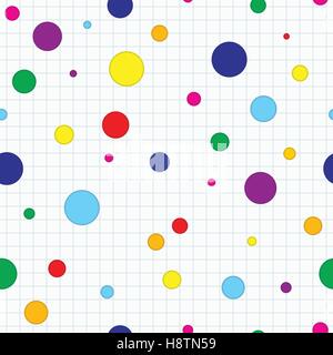 Bunt gepunktete nahtlose Hintergrund mit quadratischen Notebook. Stock Vektor