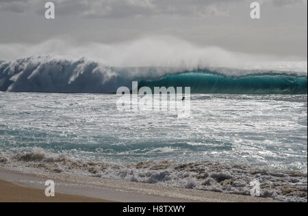 Surfen die Wellen am Ehukai Beach Park auf der nördlich von Oahu Hawaii, AKA der Welt-berühmten Banzai Pipeline Stockfoto