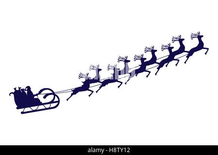 Santa Claus reitet in einem Schlitten im Kabelbaum auf das Rentier Stock Vektor